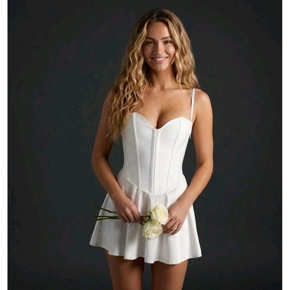 New SKIMS Woven Shine Corset Dress Ivory White XS Lace Up Back Fit & Flare Bride